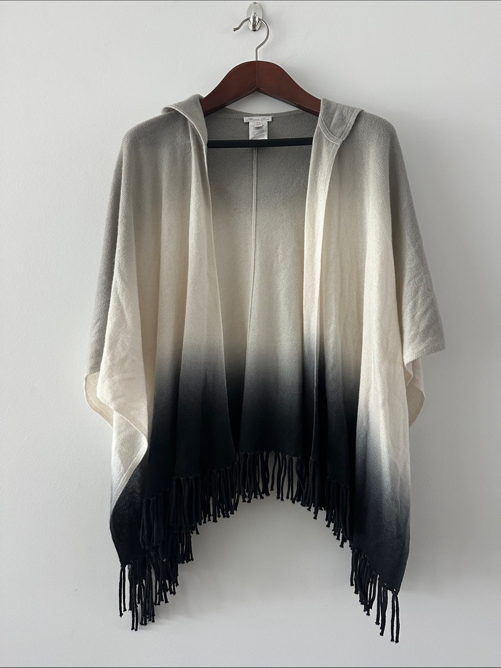 Minnie Rose 100% Cashmere Ombré Fringe Hooded Poncho / Ruana Wrap